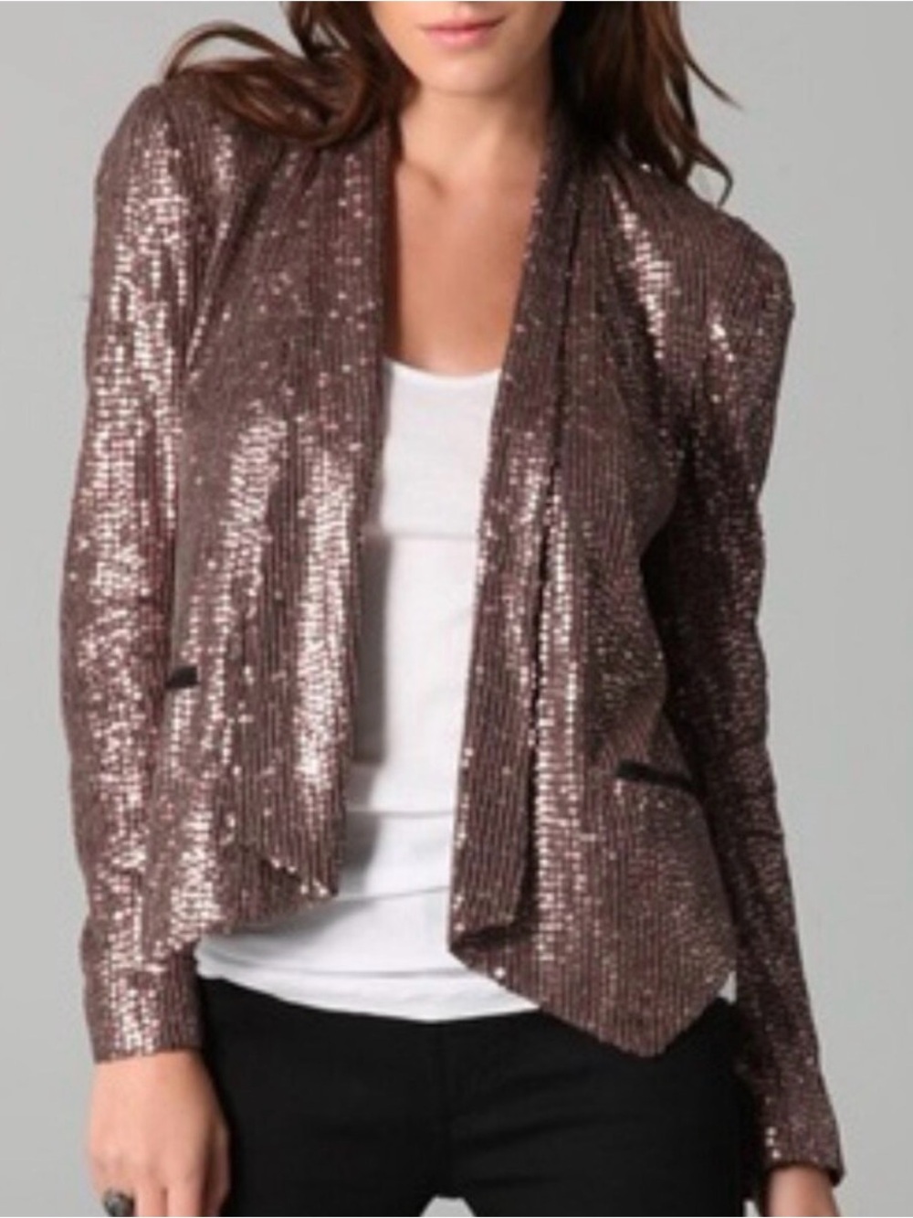Sequin Open-Front Women's Jacket in Copper Bronze XS